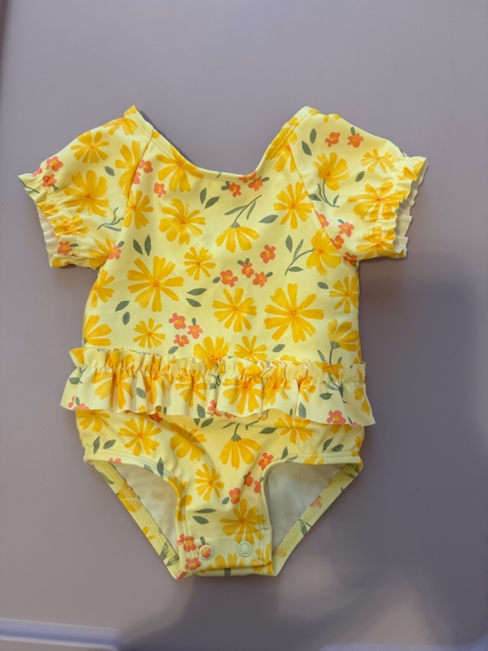 Carter's Yellow Floral Ruffle One-Piece Swimsuit